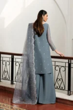 Zarif Unstitched Chiffon Suit 26’-ZARMINA-05 grey sequins embroidered chiffon Pakistani dress Nourah By Zarif, back look