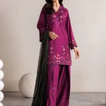 Iznik Embroidered Lawn Suit IBE-01 magenta pink Pakistani designer unstitched lawn suit with chiffon dupatta and embroidered organza from Iznik Festive Lawn 2026 UK, full front look
