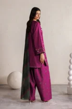 Iznik Embroidered Lawn Suit IBE-01 magenta pink Pakistani designer unstitched lawn suit with chiffon dupatta and embroidered organza from Iznik Festive Lawn 2026 UK, back look