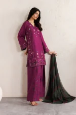 Iznik Embroidered Lawn Suit IBE-01 magenta pink Pakistani designer unstitched lawn suit with chiffon dupatta and embroidered organza from Iznik Festive Lawn 2026 UK, front closeup