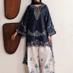 Iznik Embroidered Lawn Suit IBE-02 navy blue Pakistani lawn suit with chiffon dupatta and organza embroidery, full front look
