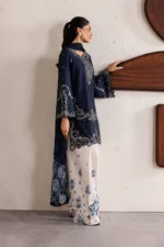 Iznik Embroidered Lawn Suit IBE-02 navy blue Pakistani lawn suit with chiffon dupatta and organza embroidery, side look