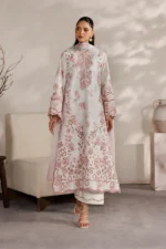 Iznik Embroidered Lawn Suit IBE-04 pearl white laser lawn suit with Swiss lawn dupatta and organza embroidery, full front look