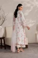 Iznik Embroidered Lawn Suit IBE-04 pearl white laser lawn suit with Swiss lawn dupatta and organza embroidery, back look