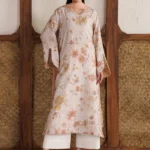 Iznik Embroidered Lawn Suit IBE-05 dusty peach Pakistani lawn suit with Swiss lawn dupatta and embroidery, full front look