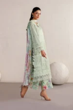 Iznik Embroidered Lawn Suit IBE-06 mint green Pakistani lawn suit with chiffon dupatta and organza embroidery, side look