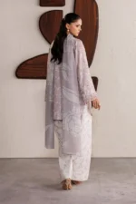 Iznik Embroidered Lawn Suit IBE-07 lilac Pakistani lawn suit with chiffon dupatta and organza embroidery, back look