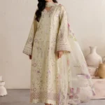 Iznik Embroidered Lawn Suit IBE-08 butter yellow Pakistani lawn suit with chiffon dupatta and embroidery, fulll front look