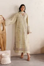 Iznik Embroidered Lawn Suit IBE-08 butter yellow Pakistani lawn suit with chiffon dupatta and embroidery, front