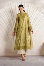 Iznik Embroidered Lawn Suit IBE-09 mustard Pakistani lawn suit with Swiss lawn dupatta and embroidery, full front look