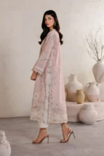 Iznik Embroidered Lawn Suit IBE-12 pink Pakistani lawn suit with chiffon dupatta and organza embroidery, side look