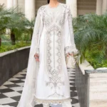 Maria B Embroidered Jacquard Lawn Suit EL-26-01 off white 3 piece Pakistani jacquard lawn suit UK Eid party outfit, full front look