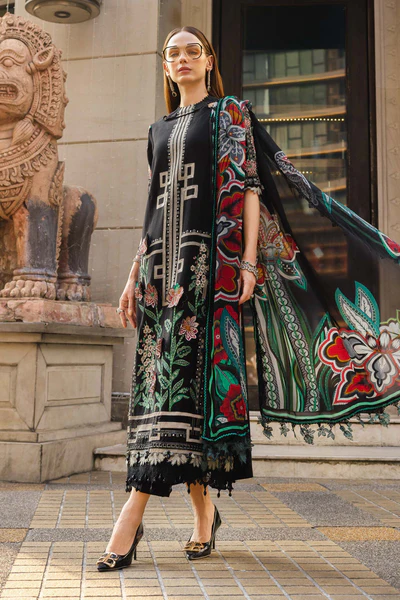 Maria B Embroidered Jacquard Lawn Suit EL-26-11 3D floral embroidery silk dupatta Pakistani designer outfit UK, full front look