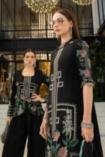 Maria B Embroidered Jacquard Lawn Suit EL-26-11 3D floral embroidery silk dupatta Pakistani designer outfit UK, side look