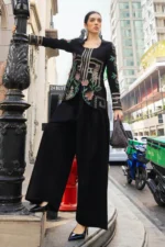Maria B Embroidered Jacquard Lawn Suit EL-26-11 3D floral embroidery silk dupatta Pakistani designer outfit UK, same suit with new style of short shirt and trouser
