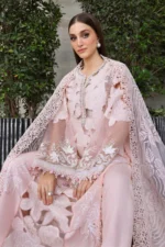 Maria B Embroidered Lawn Suit EL-26-02 pink 3 piece Pakistani lawn suit UK Eid party outfit. front kameez look with dupatta borders