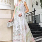 Maria B Embroidered Lawn Suit EL-26-03 off white 3 piece Pakistani lawn suit UK Eid party outfit, full front look