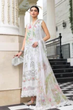 Maria B Embroidered Lawn Suit EL-26-03 off white 3 piece Pakistani lawn suit UK Eid party outfit, full front look
