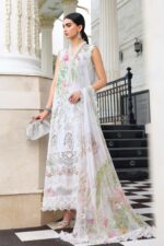 Maria B Embroidered Lawn Suit EL-26-03 off white 3 piece Pakistani lawn suit UK Eid party outfit, front kameez and dupatta