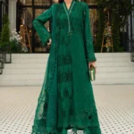 Maria B Embroidered Lawn Suit EL-26-04 emerald green 3 piece Pakistani lawn suit UK Eid party outfit, full front look