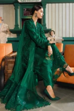 Maria B Embroidered Lawn Suit EL-26-04 emerald green 3 piece Pakistani lawn suit UK Eid party outfit, side look