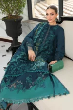 Maria B Embroidered Lawn Suit EL-26-06 sea green 3 piece Pakistani lawn suit UK Eid party outfit, front shirt embroidery closeup