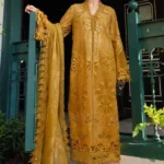 Maria B Embroidered Lawn Suit EL-26-07 mustard 3 piece Pakistani lawn suit UK Eid party outfit, full front look