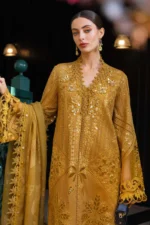 Maria B Embroidered Lawn Suit EL-26-07 mustard 3 piece Pakistani lawn suit UK Eid party outfit, kameez front