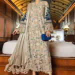 Maria B Embroidered Lawn Suit EL-26-08 coffee 3 piece Pakistani lawn suit UK Eid party outfit, full front look