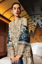 Maria B Embroidered Lawn Suit EL-26-08 coffee 3 piece Pakistani lawn suit UK Eid party outfit, kameez close look