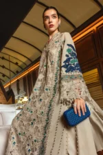 Maria B Embroidered Lawn Suit EL-26-08 coffee 3 piece Pakistani lawn suit UK Eid party outfit, sleeves closeup