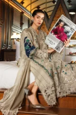 Maria B Embroidered Lawn Suit EL-26-08 coffee 3 piece Pakistani lawn suit UK Eid party outfit, side look
