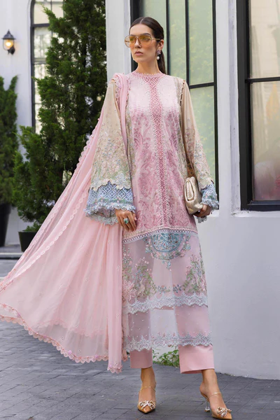 Maria B Embroidered Lawn Suit EL-26-09 embroidered organza lawn suit with chiffon dupatta Pakistani designer outfit, full front look