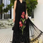 Maria B Embroidered Lawn Suit EL-26-10 embroidered organza net dupatta black Pakistani lawn suit UK, full front look