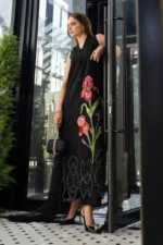 Maria B Embroidered Lawn Suit EL-26-10 embroidered organza net dupatta black Pakistani lawn suit UK, side look