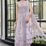 Maria B Embroidered Lawn Suit EL-26-12 lilac Pakistani designer 3 piece lawn suit UK with silk dupatta. full front look