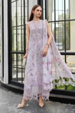 Maria B Embroidered Lawn Suit EL-26-12 lilac Pakistani designer 3 piece lawn suit UK with silk dupatta. full front look