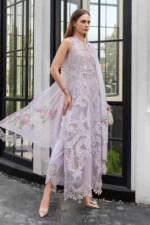 Maria B Embroidered Lawn Suit EL-26-12 lilac Pakistani designer 3 piece lawn suit UK with silk dupatta, side look