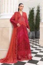 Maria B Embroidered Lawn Suit EL-26-13 rust Pakistani designer 3 piece lawn suit UK with burnout silk dupatta, full front look