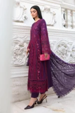 Maria B Embroidered Lawn Suit EL-26-14 purple Pakistani designer 3 piece lawn suit UK with burnout silk dupatta, siide look