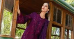 Maria B Embroidered Lawn Suit EL-26-14 purple Pakistani designer 3 piece lawn suit UK with burnout silk dupatta, front shirt look