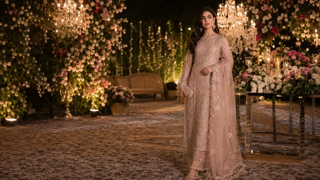 maria b chiffon for wdding guest barat outfit