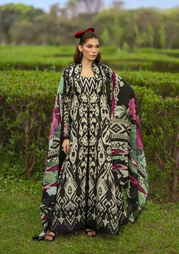 Elaf Bridgerton Prints EPB-1B REGINA digital printed lawn suit with voile dupatta and cambric trouser UK, full front look