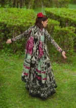 Elaf Bridgerton Prints EPB-1B REGINA digital printed lawn suit with voile dupatta and cambric trouser UK, back look of model