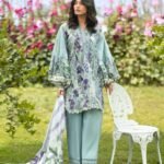 Elaf Bridgerton Prints EPB-2B Lady Ever digital printed lawn suit with voile dupatta and cambric trouser UK, full front look