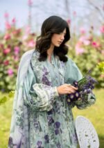 Elaf Bridgerton Prints EPB-2B Lady Ever digital printed lawn suit with voile dupatta and cambric trouser UK, front kameez and sleeves close look