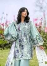 Elaf Bridgerton Prints EPB-2B Lady Ever digital printed lawn suit with voile dupatta and cambric trouser UK, front shirt closeup