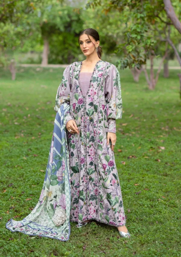 Elaf Bridgerton Prints EPB-3A ELVIRA digital printed lawn suit with voile dupatta and cambric trouser UK, full front look