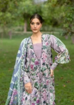 Elaf Bridgerton Prints EPB-3A ELVIRA digital printed lawn suit with voile dupatta and cambric trouser UK, front kameez closeup