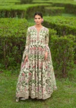 Elaf Bridgerton Prints EPB-3B PETALINE digital printed lawn suit with voile dupatta and cambric trouser UK, full front look